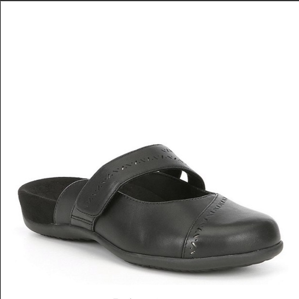Vionic Allegra Black Leather Banded Mules, Size 10